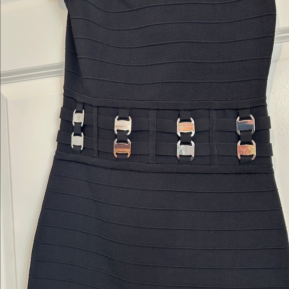 Cache Black Mini Dress with Silver Accents